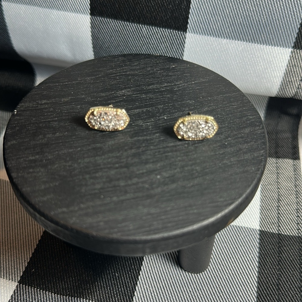 Kendra Scott earrings gray druzy gold Ellie studs - Picture 8 of 8